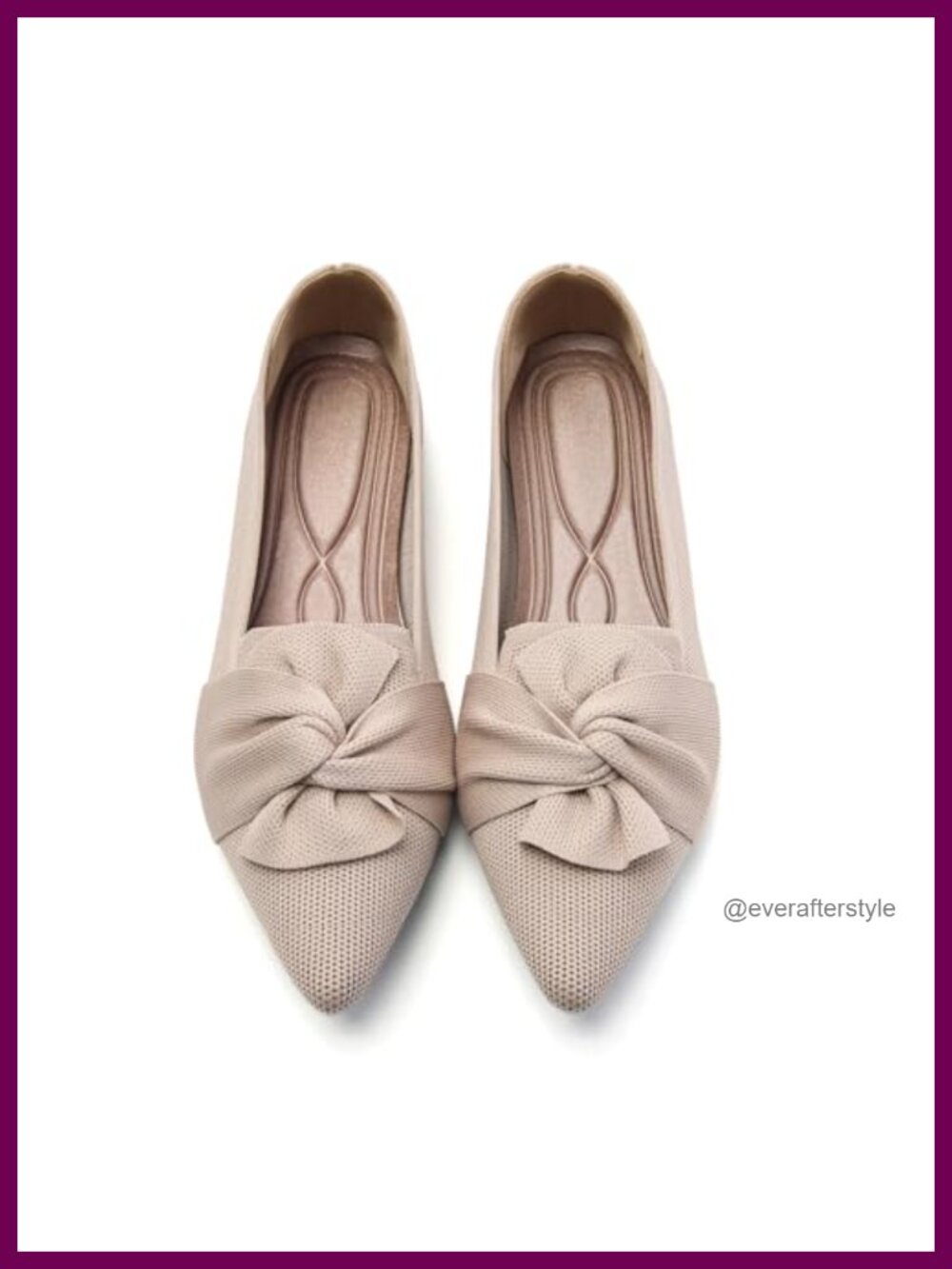 Pointed Toe Ballet Flats with Bow Pull-On Cushioned Rubber Sole